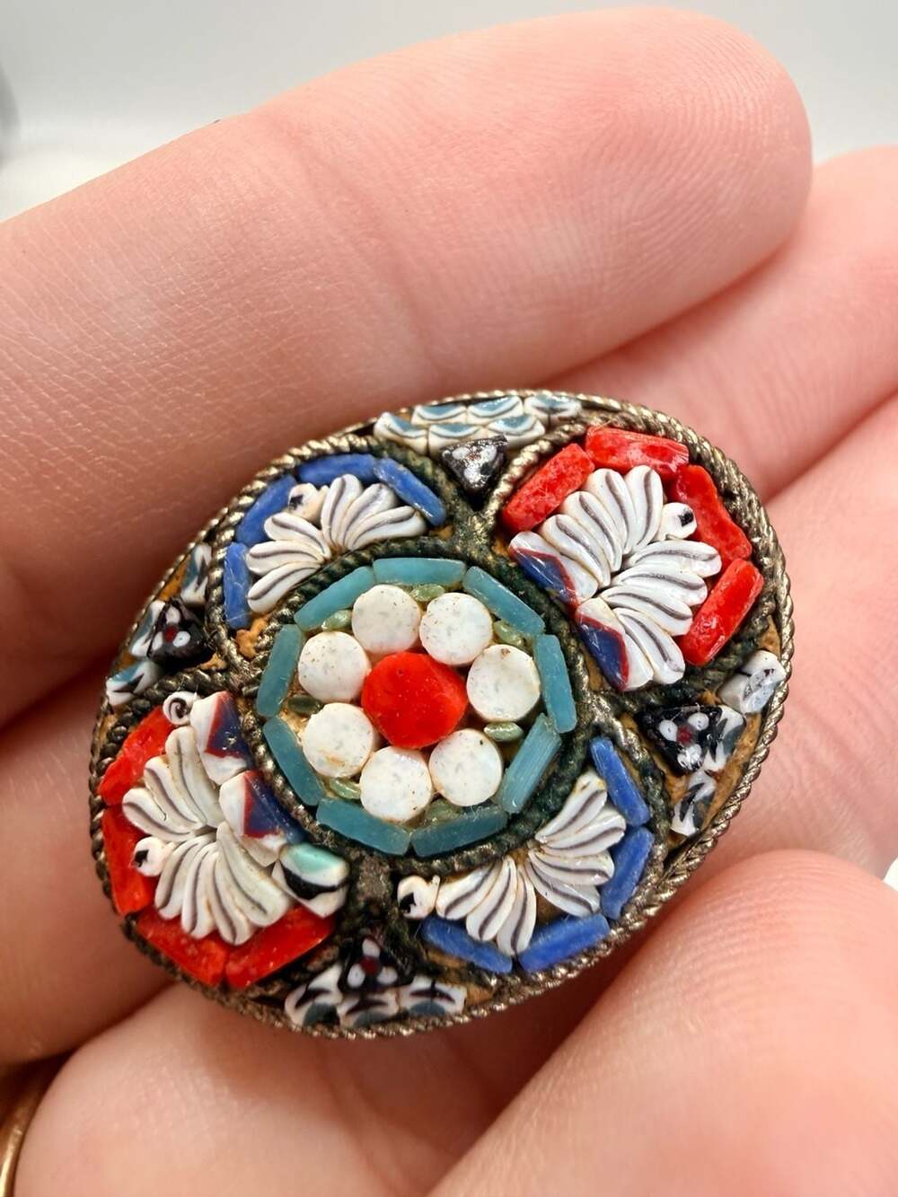 Vintage Micro Mosaic Floral Brooch Made In Italy Pin